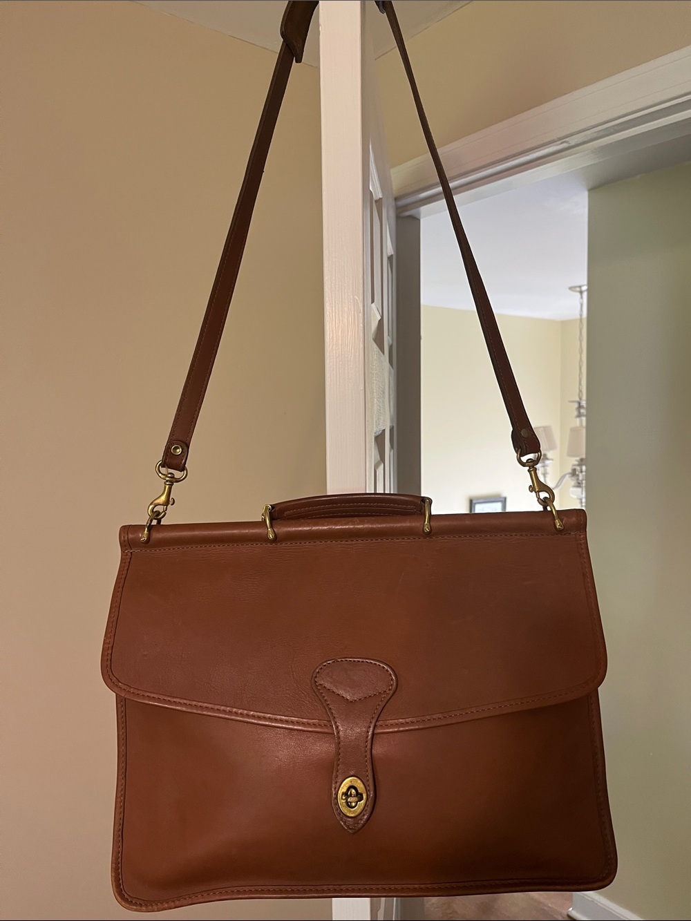 Classic Brown Leather Women's Briefcase with Shoulder Strap